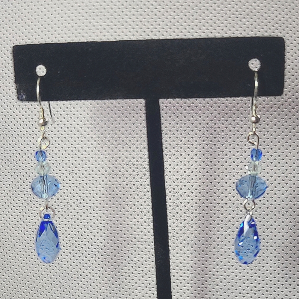 Blue Swarovski Briolette Crystal Dangle Earrings